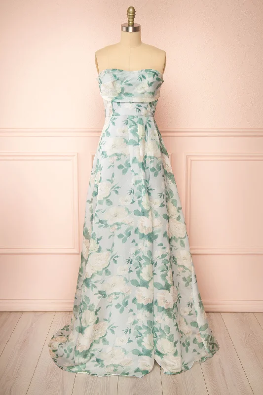 Don’t Wait – Deals Won’t Last!Janine | Light Blue Strapless Floral Maxi Dress