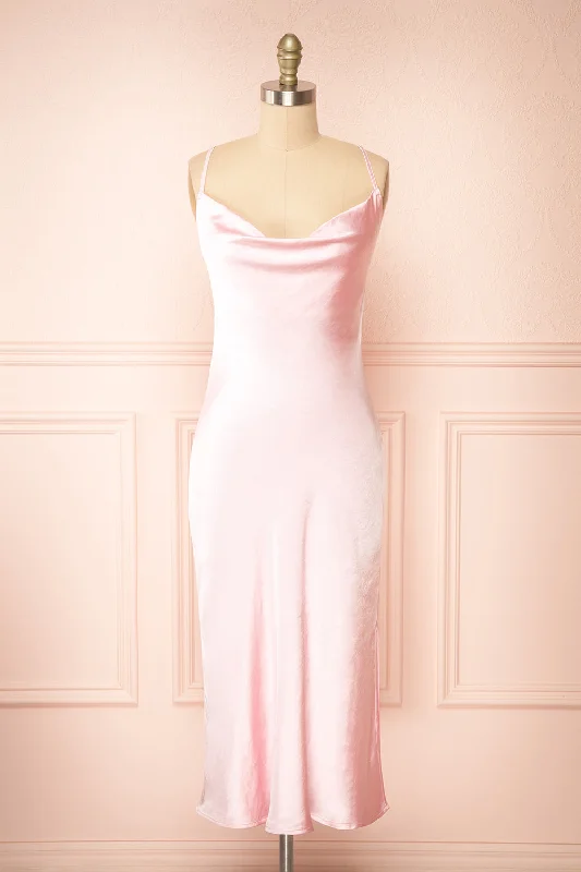 Your Exclusive Offer Awaits!Jessie Pink | Cowl Neck Satin Slip Dress w/ Open Back
