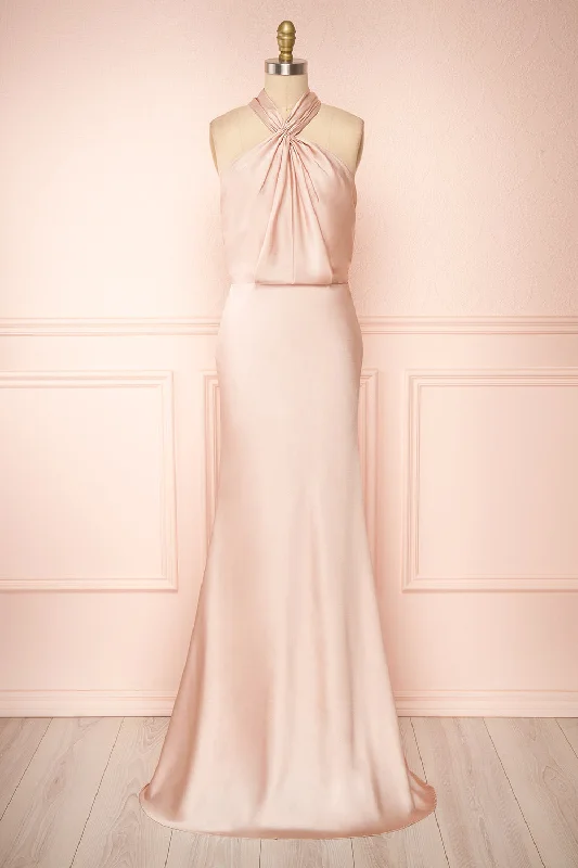 Snag the Best Prices Now!Jinny Champagne | Satin Halter Maxi Dress