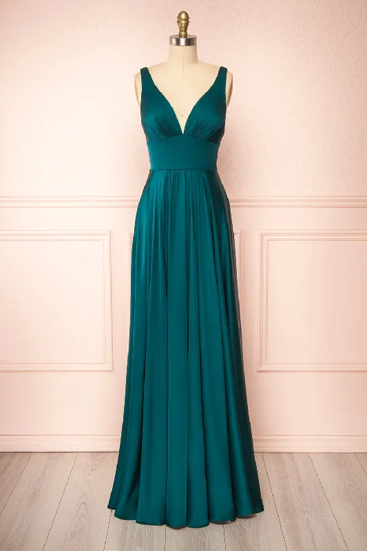 Price Drop Alert!Johanie Emerald | Satin Maxi Dress