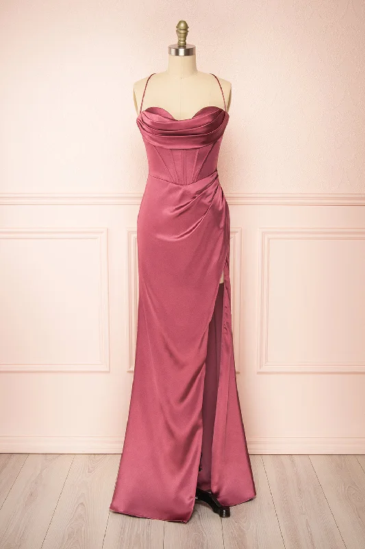Hottest Discounts of the Year!Kesha Mauve | Corset Cowl Neck Maxi Dress