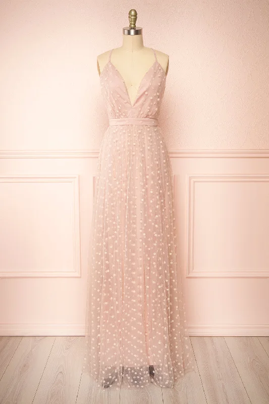 Your Best Deals Are Here!Margarida | Polka Dot Pink Tulle Maxi Dress