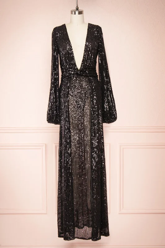 The Best Sale of the Year!Marta Black | Sparkly Maxi Dress w/ Bodysuit