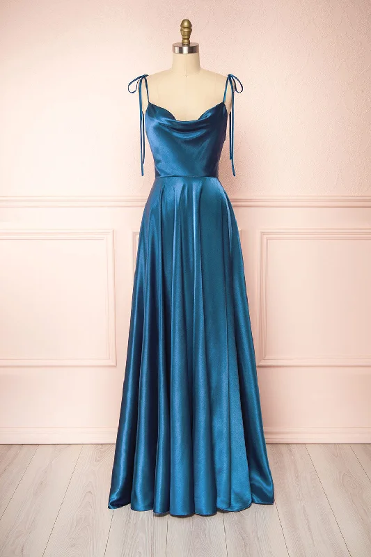 Massive Price Cuts!Moira Royal Blue | Cowl Neck Satin Maxi Dress w/ High Slit