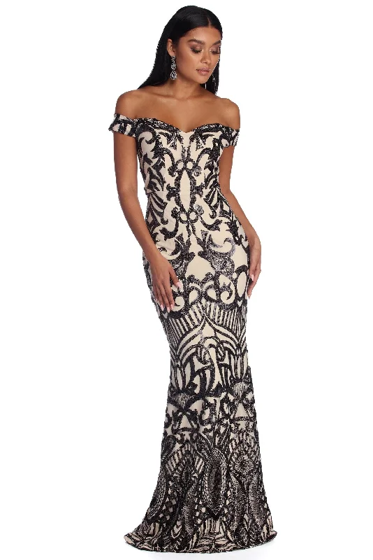 Enjoy Huge Discounts Now!Monica Sequin Scroll Formal Dress