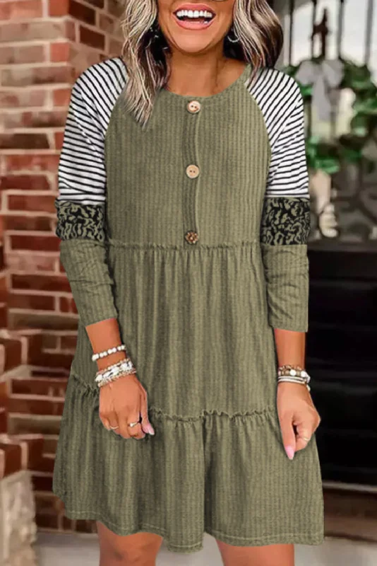 Your Best Deals Are Here!Stripe Leopard Raglan Sleeve Dress