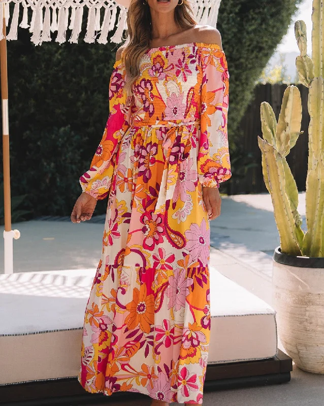 Hot Deals You Can’t Resist!Retro Floral Smocked Maxi Dress