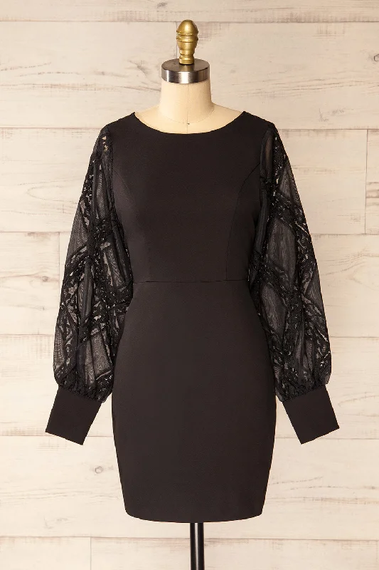 Best Deals Just for You!Nanterre | Short Black Dress w/ Lace Sleeves