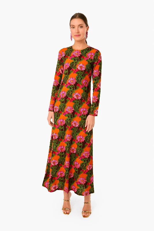 Save Like Never Before!Orange Gerber Long Sleeve Swing Dress