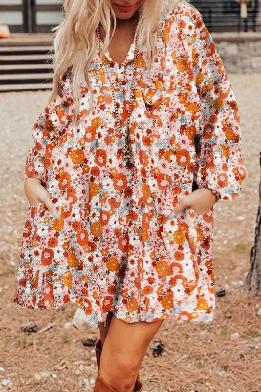 Crazy Discounts Inside!Floral Pocketed Shift Dress