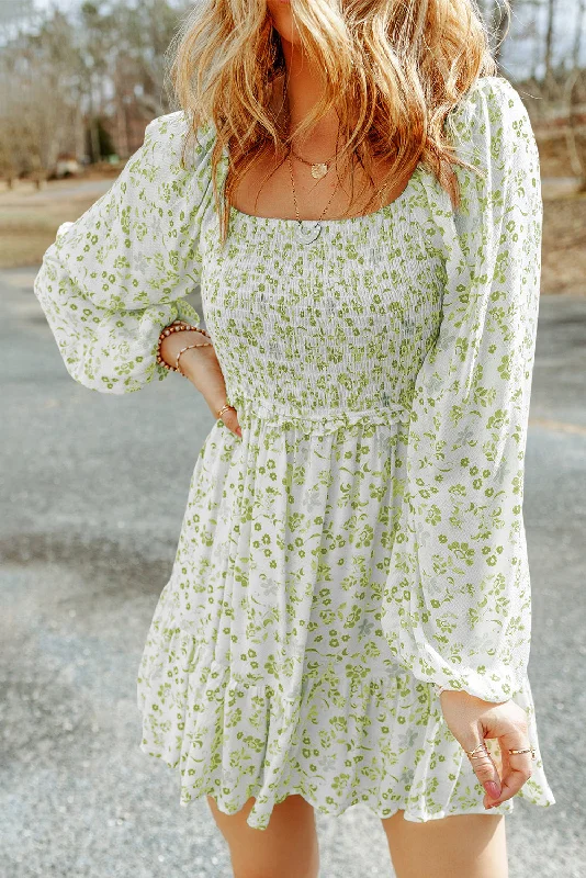 Price Drop Alert!Floral Smocked Long Sleeve Dress