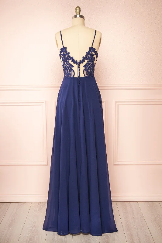 Shop Today, Save Tomorrow!Peggie Navy | Chiffon Maxi Dress w/ Back Embroidery