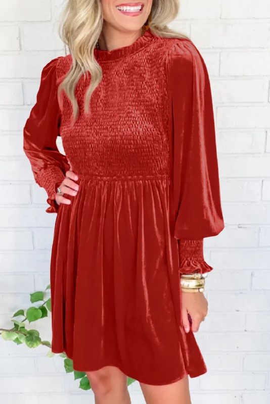 Price Drops You’ll Love!Velvet Smocked Puff Sleeve Dress