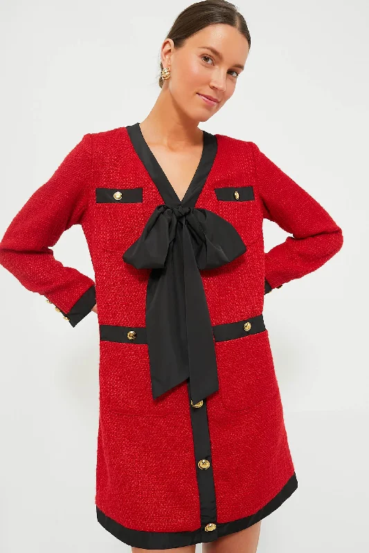 Unlock Huge Savings Now!Red Coco Tweed Bow Dress