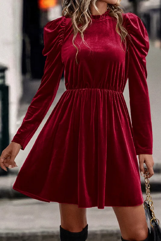 Biggest Sale of the Season!Velvet Ruched Puff Sleeve Dress
