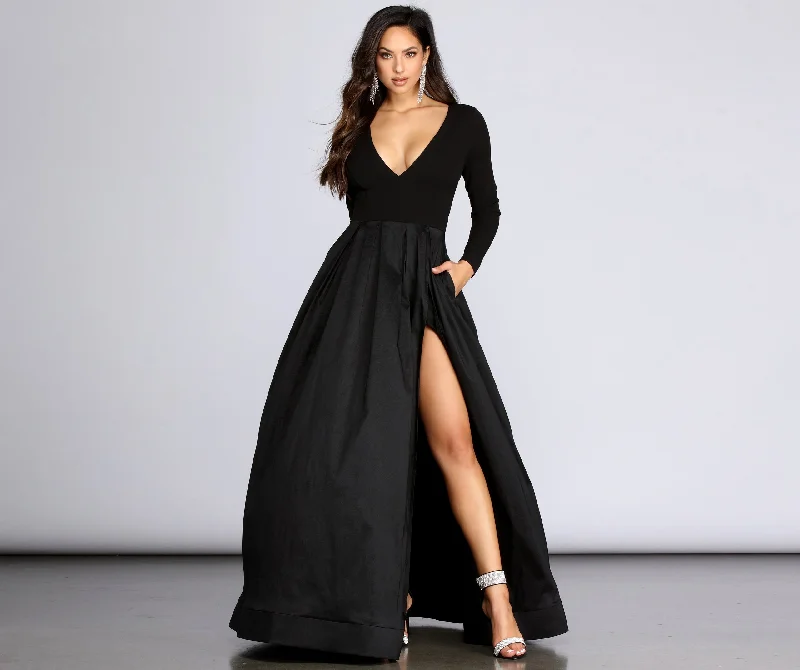Upgrade for Less!Rhonda High Slit Taffeta Dress