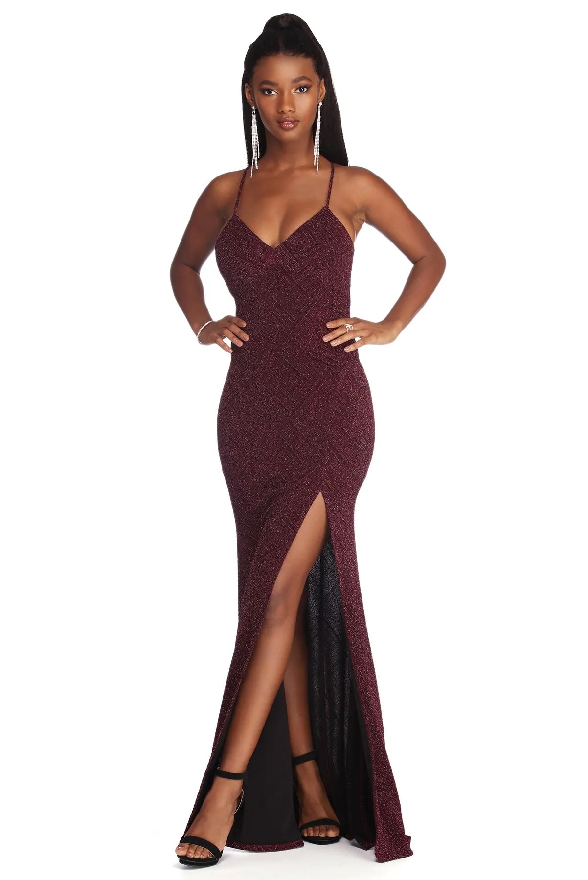 Save More When You Shop More!Ryleigh Formal High Slit Lurex Dress
