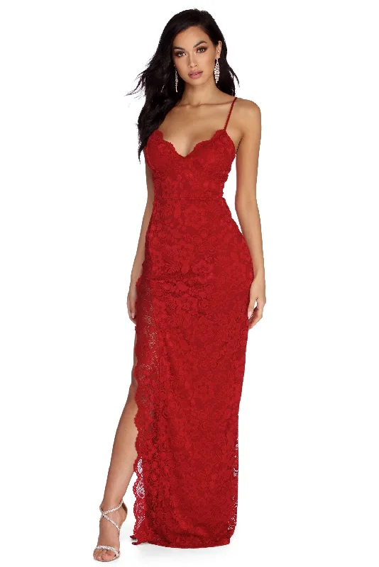 Your Favorite Items on Sale Now!Selene Formal Scalloped Lace Dress
