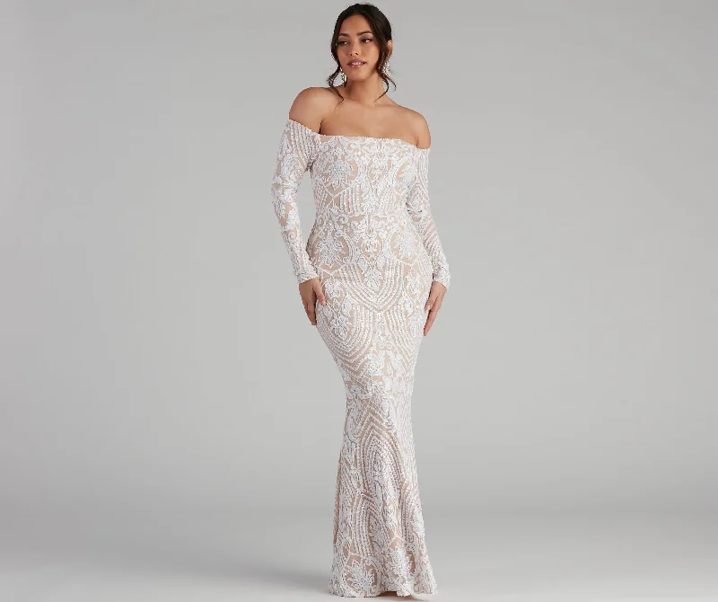 Stock Up and Save!Sierra Sequin Off The Shoulder Formal Dress