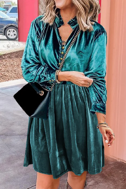 Shop the Hottest Deals!Velvet Frilled Long Sleeve Dress