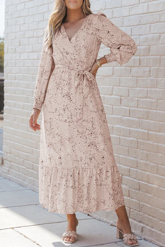 Don't Miss Out!Leopard Puff Sleeve Maxi Dress w/Belt