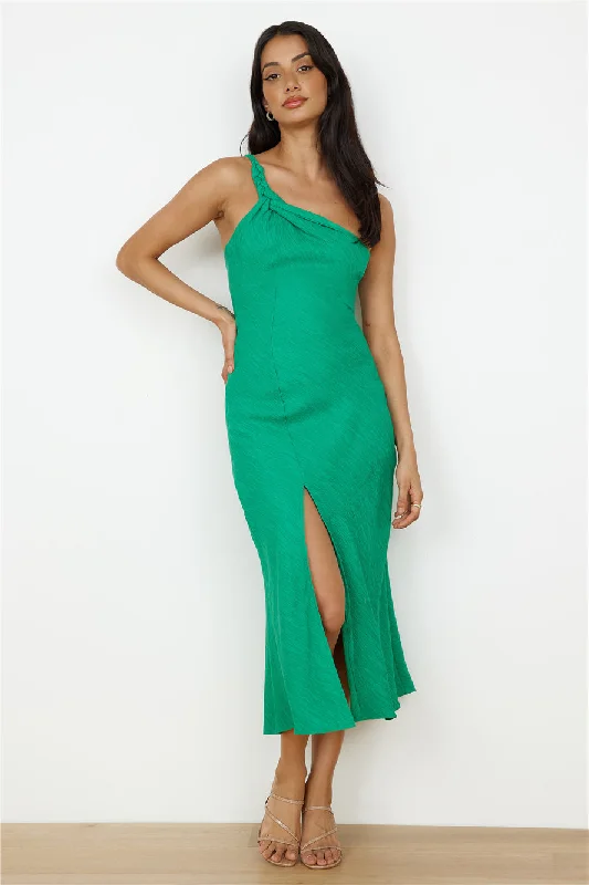 Shop More, Spend Less!Wrinkle In Time One Shoulder Maxi Dress Green
