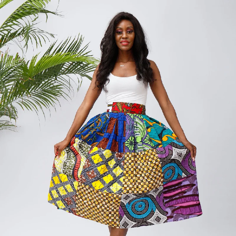 Shop the Hottest Deals!2023 Latest African Print Skirt 100% Cotton Ankara Wax Midi Elastic Waist African Skirt for Women