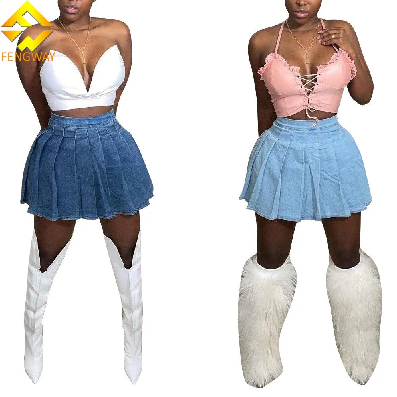 Limited Edition, Limited Price!2023 New Fashion Summer Women High Waist Casual Denim Skirts Streetwear Party Mini Basic Blue Short Pleated Jeans Skirts