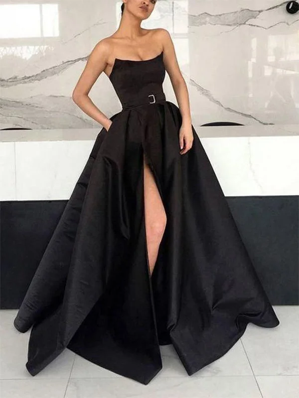 Shop Now and Save!A-line Black Elegant Modest Formal Long Prom Dresses, Evening Gown PD297