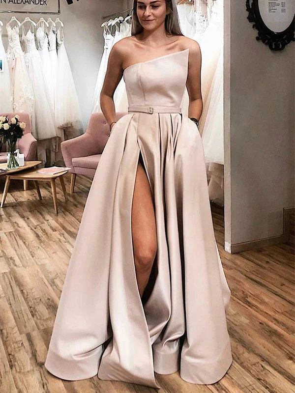 Save Money, Shop Happy!A-line Satin Simple Modest Party Elegant Long Prom Dresses with Slit PD314 Save Money, Shop Happy!A-line Satin Simple Modest Party Elegant Long Prom Dresses with Slit PD314