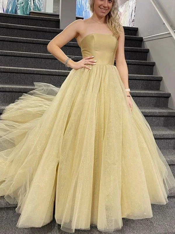 More Discounts, More Joy!A-line Strapless Yellow Sparkly Sequin Modest Evening Long Prom Dresses PD329 More Discounts, More Joy!A-line Strapless Yellow Sparkly Sequin Modest Evening Long Prom Dresses PD329