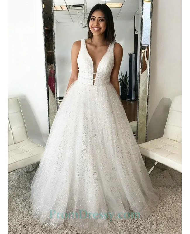 Your Shopping Spree Starts Here!A line Straps White Sequined Prom Dress   cg20694