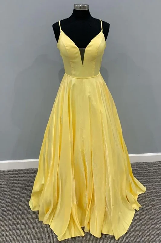 Your Favorite Sale is Back!A-line yellow long prom dress party dress with spaghetti straps cg20610 Your Favorite Sale is Back!A-line yellow long prom dress party dress with spaghetti straps cg20610