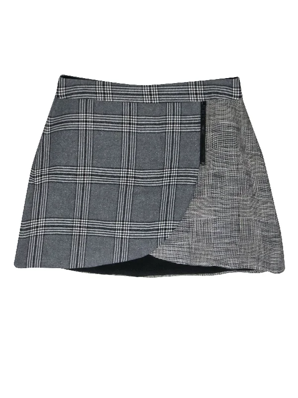 Upgrade for Less!Alice & Olivia - Grey Plaid Zipper Tulip Front Mini Skirt Sz 8