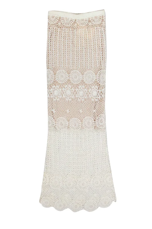 The Best Sale of the Year!Alice & Olivia - White Crochet Maxi Skirt w/ Nude Lining Sz XS
