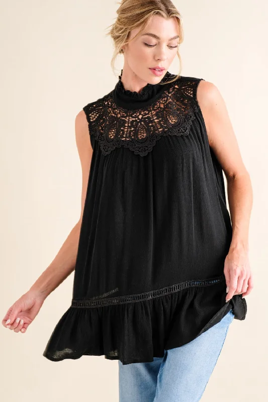Get More, Spend Less – Shop Now!And The Why Lace Detail Sleeveless Ruffled Top