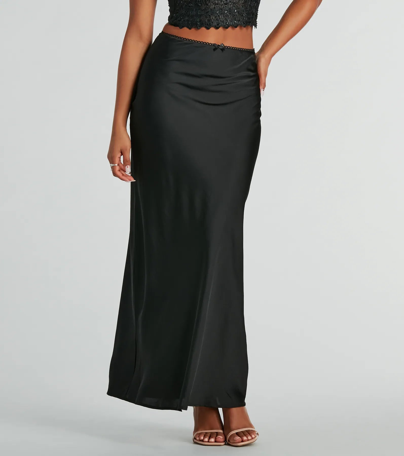 Limited Deals, Unlimited Savings!Beyond Classy High-Rise Bow Satin Maxi Skirt