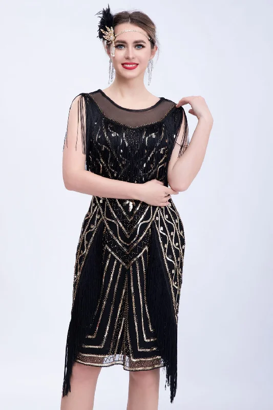 The Best Sale of the Year!Black Glitter Sequins Flapper Dress with Fringes