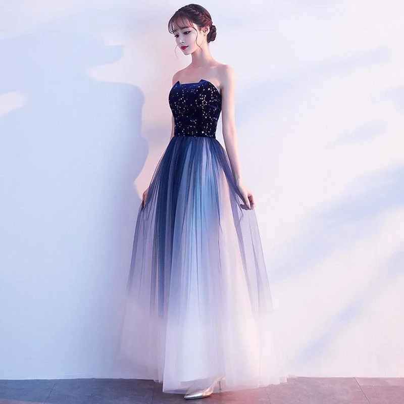 Special Offer – Act Fast!Blue Gradient Tulle Simple A-Line Party Dress, Blue Gradient Formal Dress Evening Dress Prom Dress     cg20573