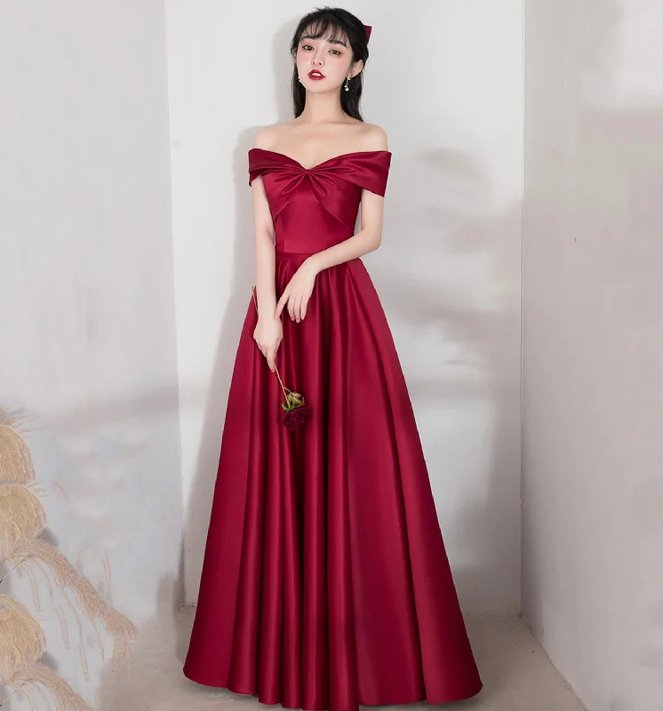 Shop Smart, Save Big!BURGUNDY SATIN LONG A LINE PROM DRESS EVENING DRESS    cg20661