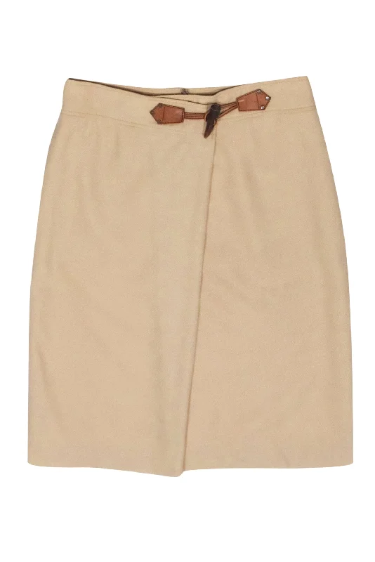 Buy More, Pay Less!Carolina Herrera - Beige Wool Blend Faux Wrap Skirt Sz 6