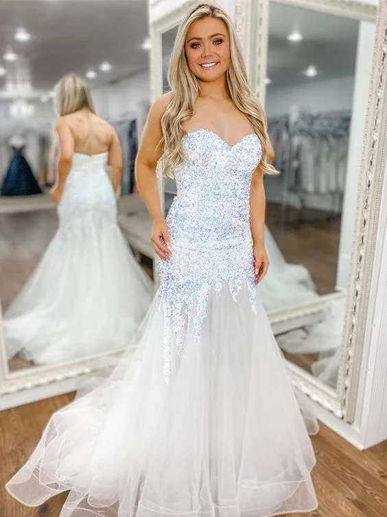 Find Your Perfect Deal Today!Charming Mermaid White Sequins Prom Dresses    cg20577