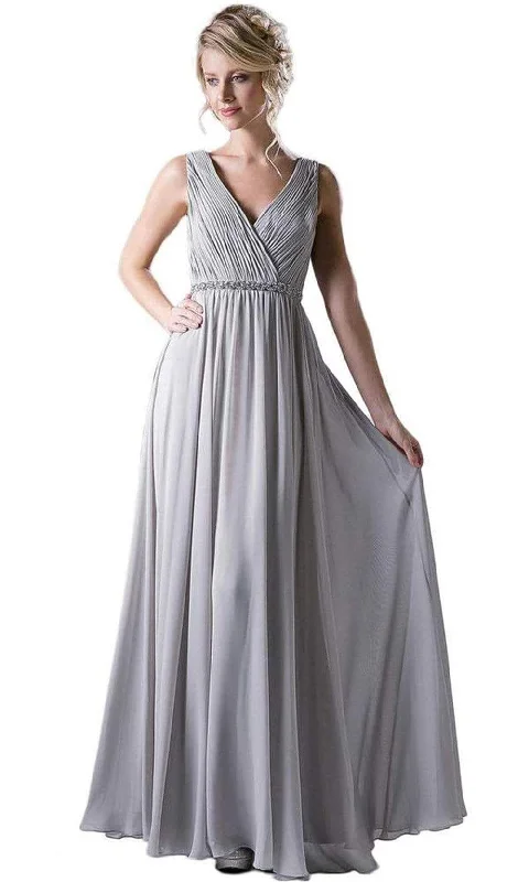 Biggest Sale of the Season!Cinderella Divine - 1001 Beaded Belt Sleeveless V Neck Chiffon Empire Waist Dress - 1 pc Silver  in size XL and 1 pc Silver In Size 2X Available