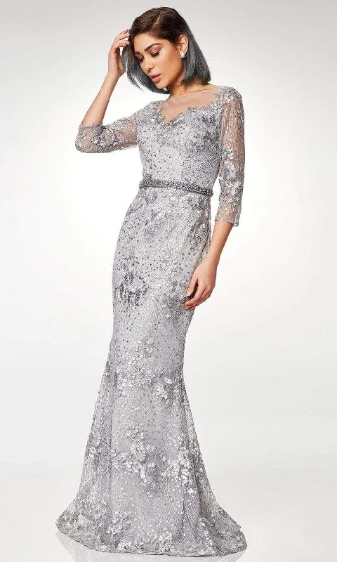 Your Chance to Save is Now!Clarisse - Illusion Bateau Sequin Lace Trumpet Dress M6502 - 1 pc Gray In Size 16 Available