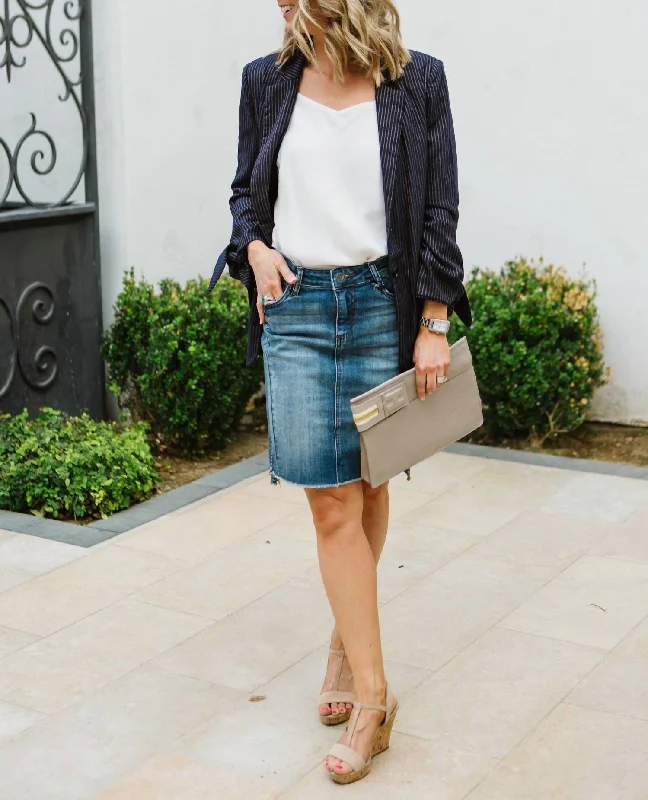 Best Offers of the Month!Connie Step Hem Denim Skirt In Blue