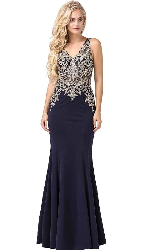 Instant Savings Await!Dancing Queen - Embellished V-Neck Fitted Long Gown 2496 - 1 pc Navy In Size S Available