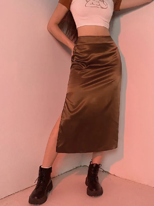 Steals and Deals Await!Amy Fashion - Vintage Brown High Waist Skirt