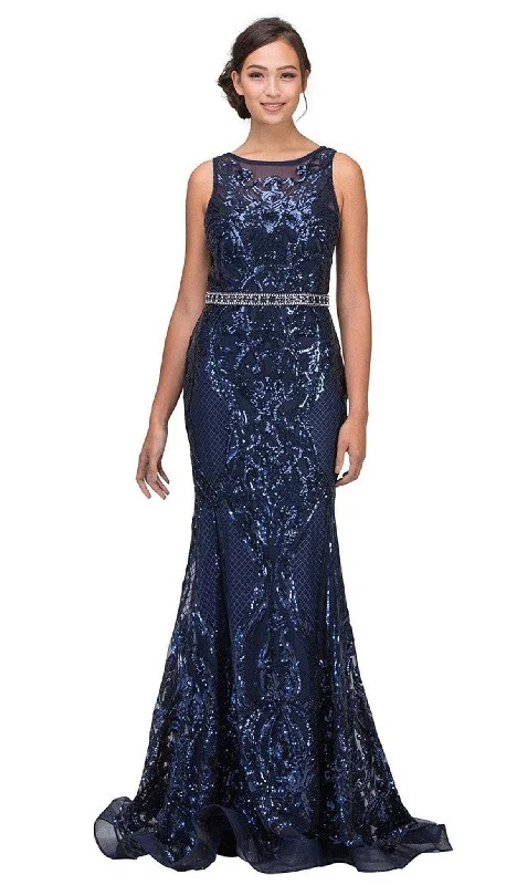 Hurry! While Supplies Last!Eureka Fashion - 7335 Sequined Mesh Bateau Mermaid Dress
