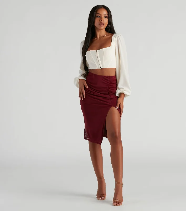 Crazy Discounts Inside!Fab Ruched Mesh Midi Skirt