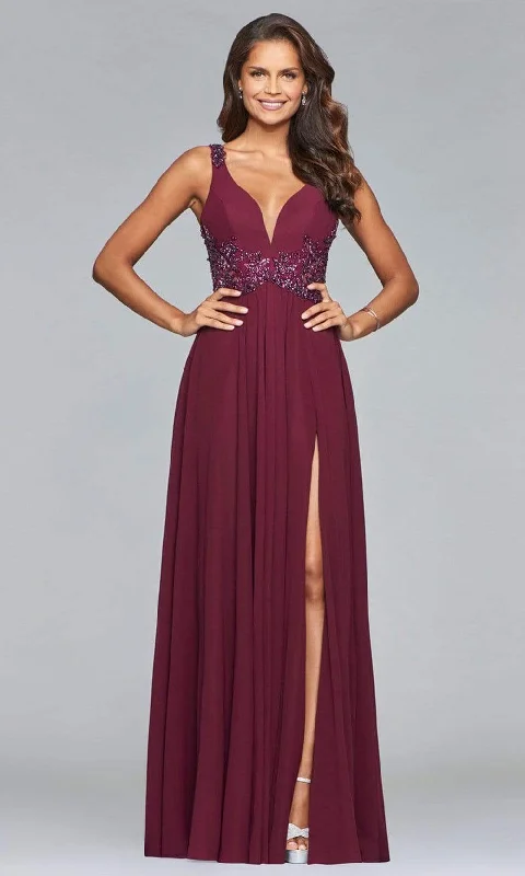 The Best Sale of the Year!Faviana -10102 Beaded Plunging V Neck Chiffon Dress